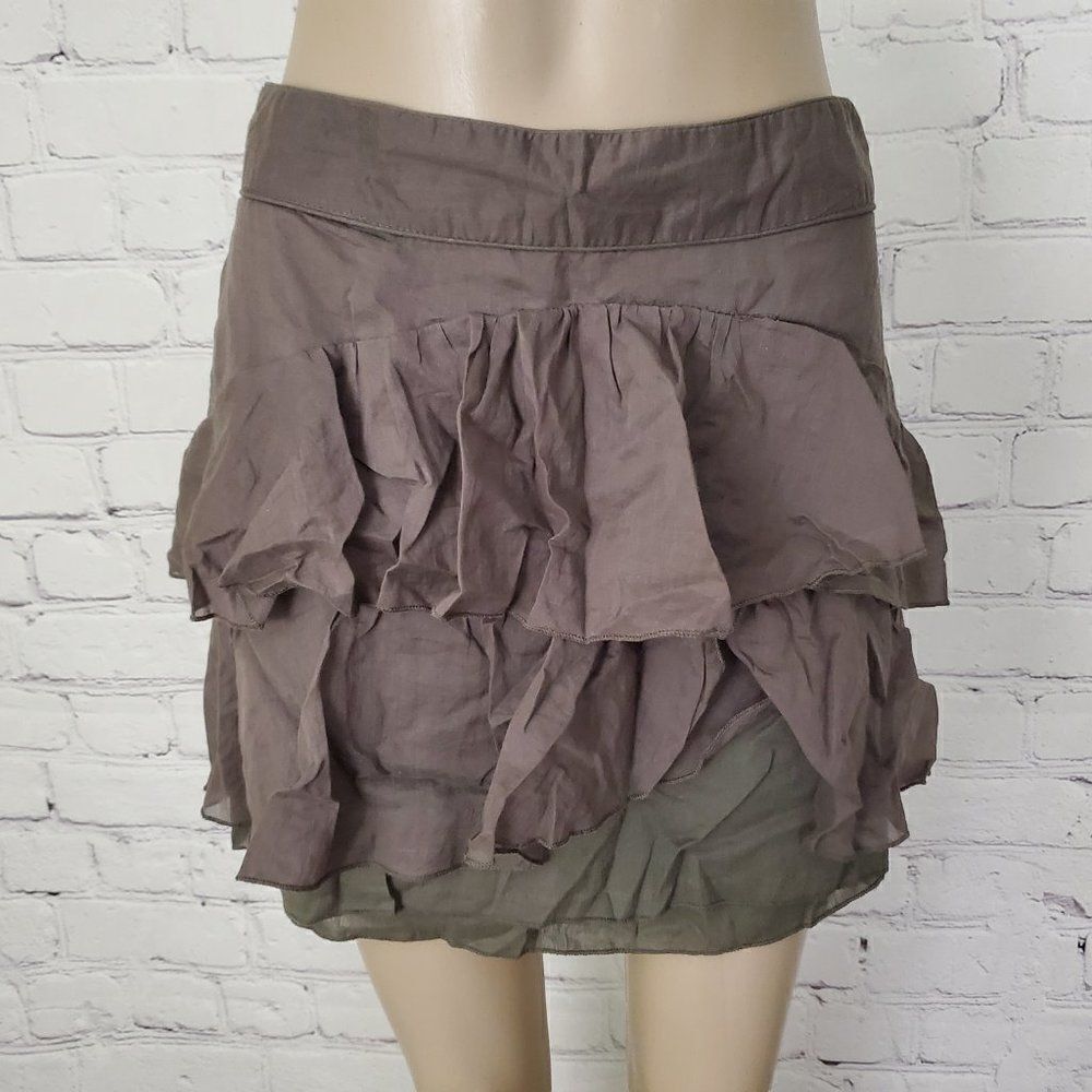 charlotte Russe Cotton Olive Mini Skirt short ruffled tiered tribal sz 7